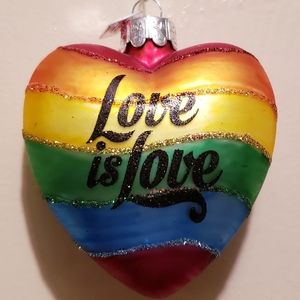 Rainbow Pride Heart of Glass Ornament delicate rainbow heart "Love is Love"